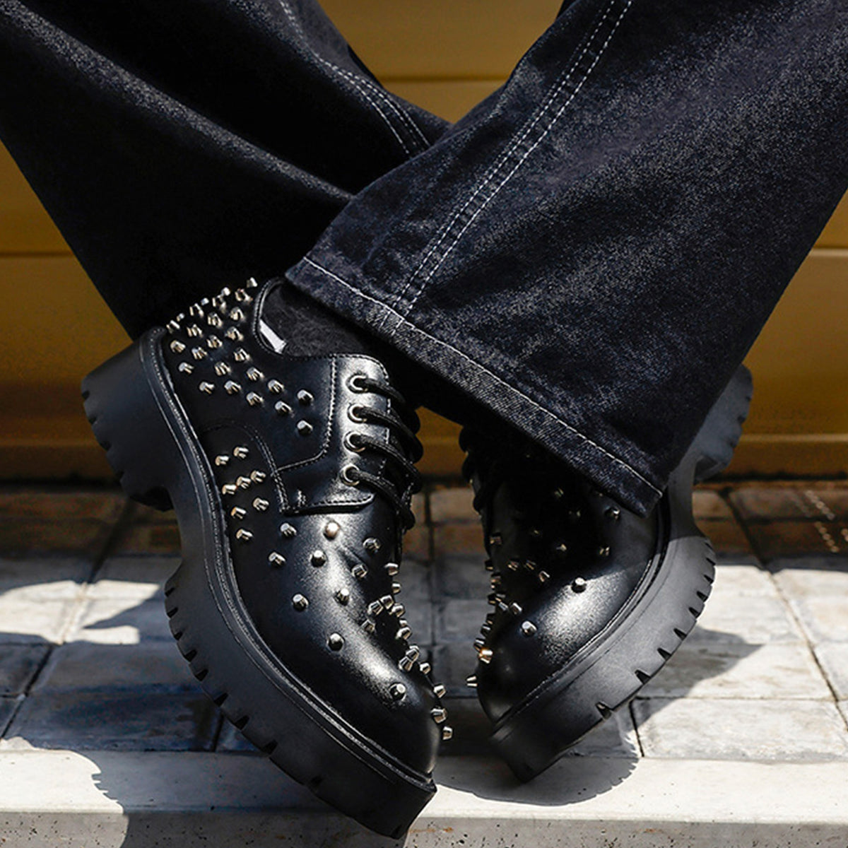 Men's Heavy-Duty Studded Derby Shoes | with Chunky Platform Sole