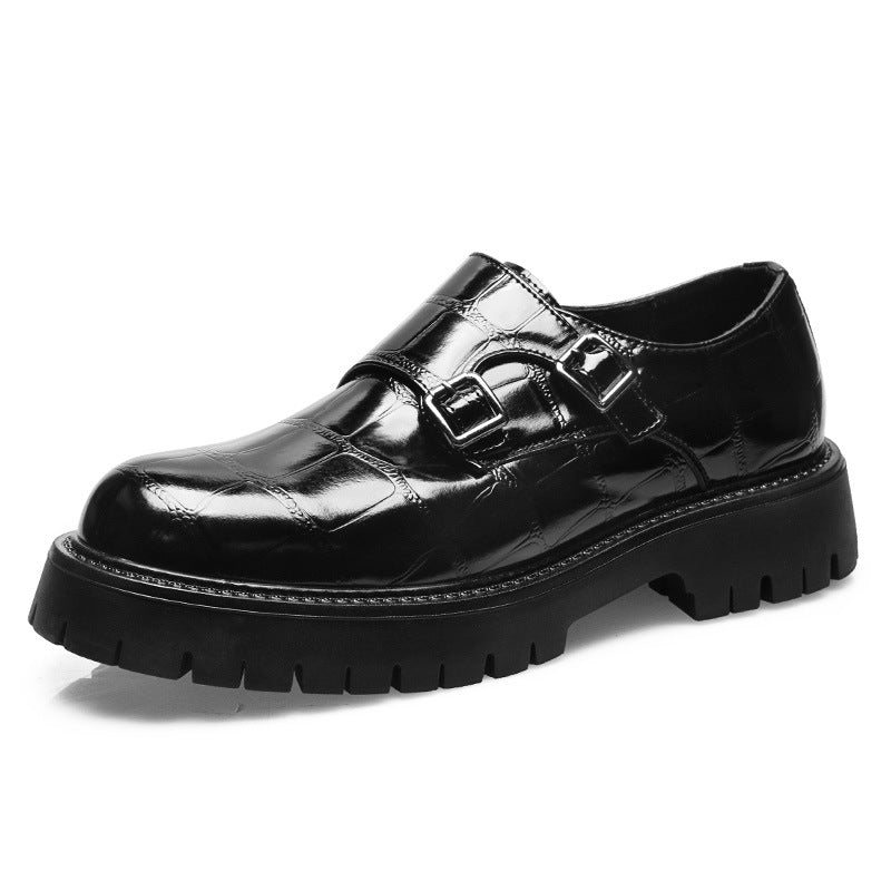 Men's Monk Straps: Embossed Texture & Signature Buckle Accent