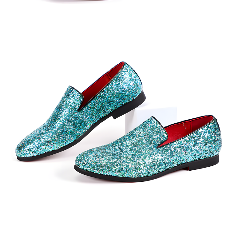 Men's Glitter Loafers Dazzling Slip-On Dress Shoes