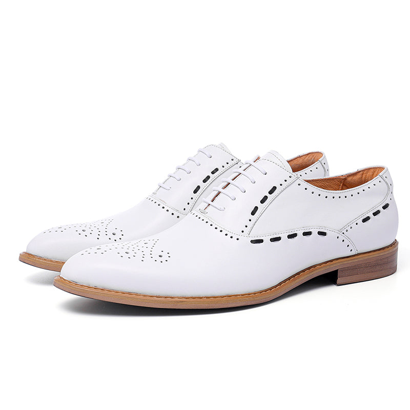 Men’s White Wingtip Oxford Shoes Classic Brogue Elegance