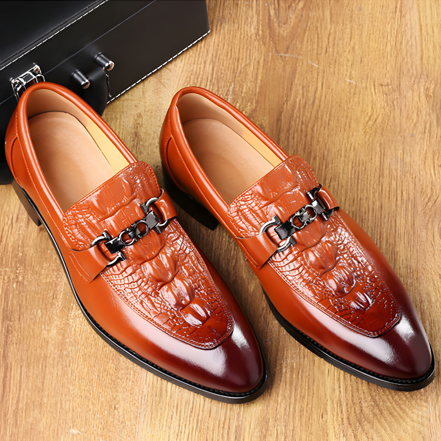 Men's Loafers with Luxury Croc-Pattern Horsebit Dress Shoes