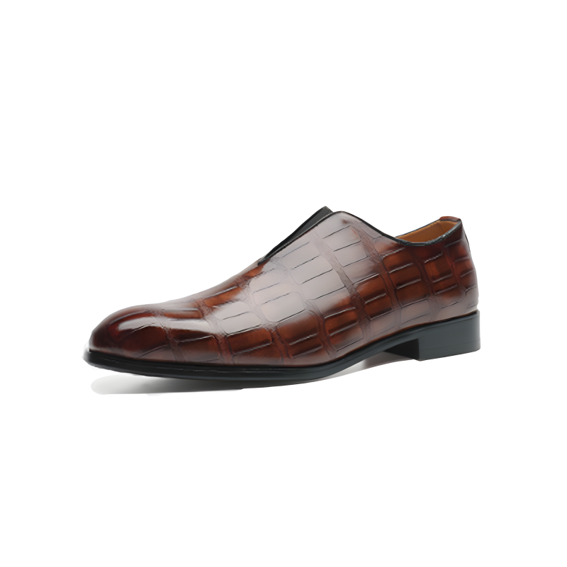Men's Crocodile-Embossed Leather Loafers Elegant Slip-On Dress Shoes