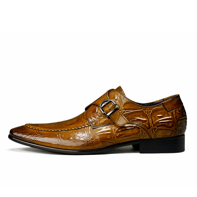 Men's Crocodile-Embossed Monk Strap Shoes Sharp Toe