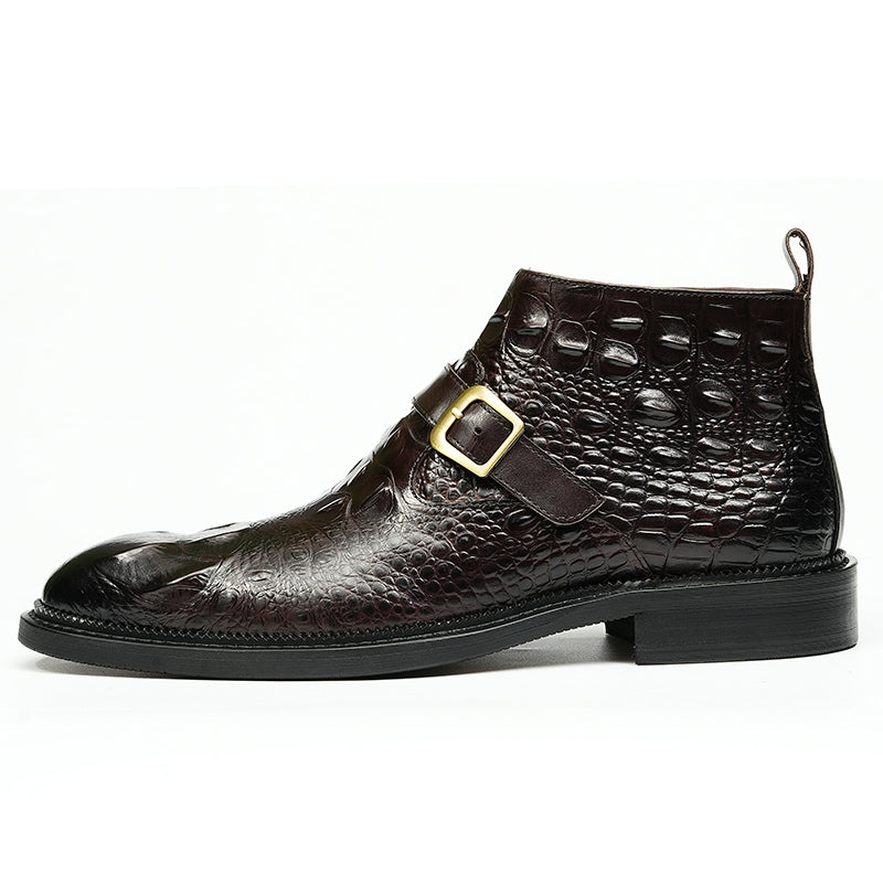 Men's Leather Chelsea Boots with Adjustable Buckle & Elastic Sides
