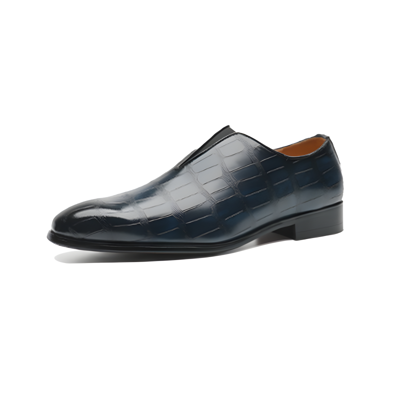 Men's Crocodile-Embossed Leather Loafers Elegant Slip-On Dress Shoes