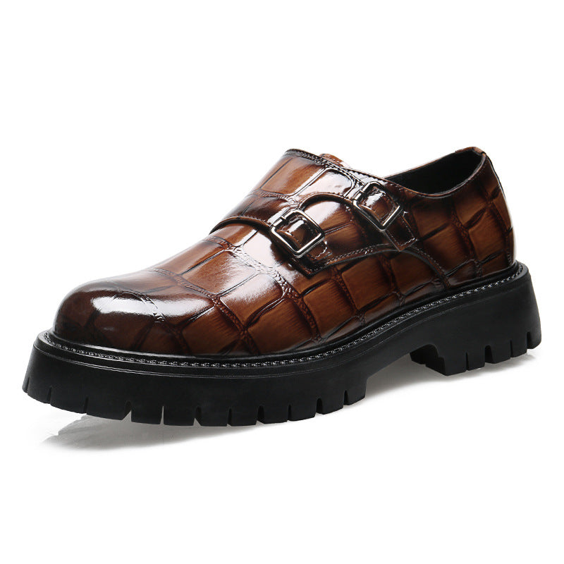 Men's Monk Straps: Embossed Texture & Signature Buckle Accent