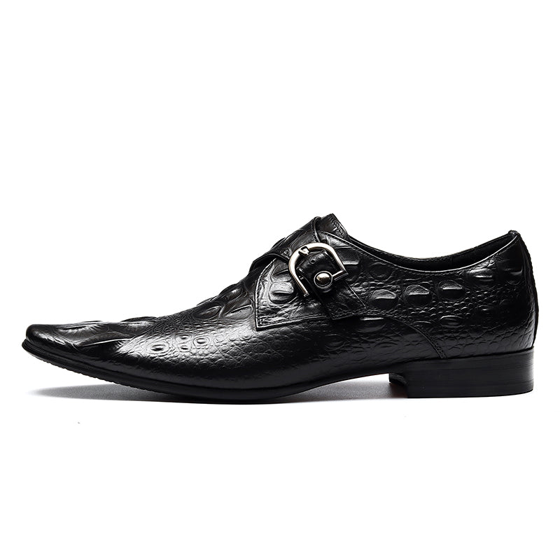 Men’s Crocodile-Embossed Leather Monk Strap Shoes