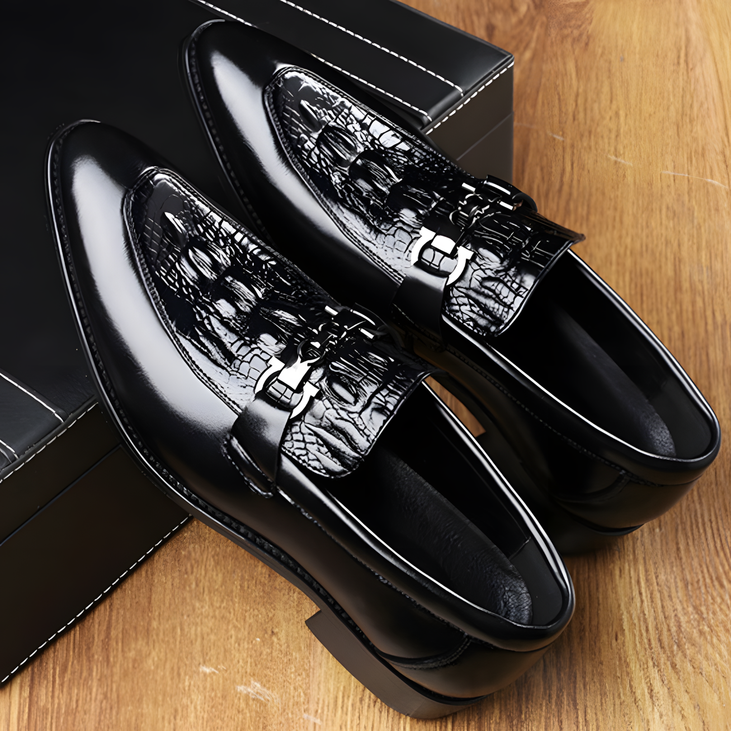 Men's Loafers with Luxury Croc-Pattern Horsebit Dress Shoes