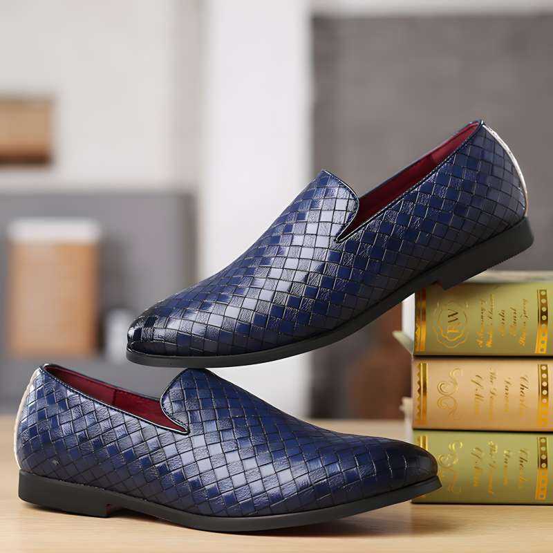 Men’s Loafers Woven Leather Slip-On Shoes