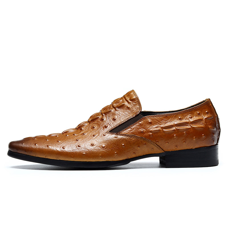 Men’s Ostrich-Patterned Leather Loafers