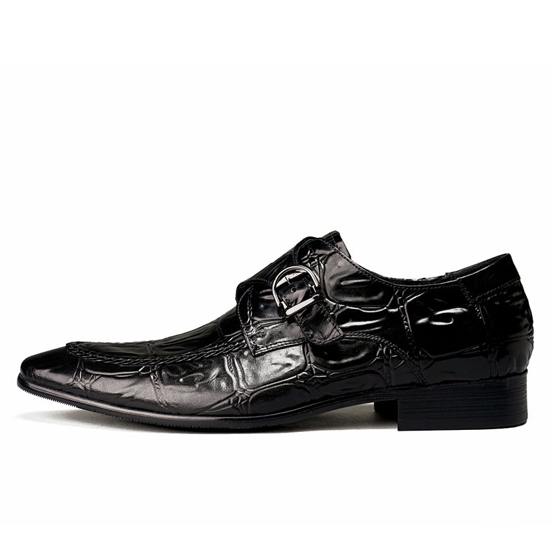 Men's Crocodile-Embossed Monk Strap Shoes Sharp Toe