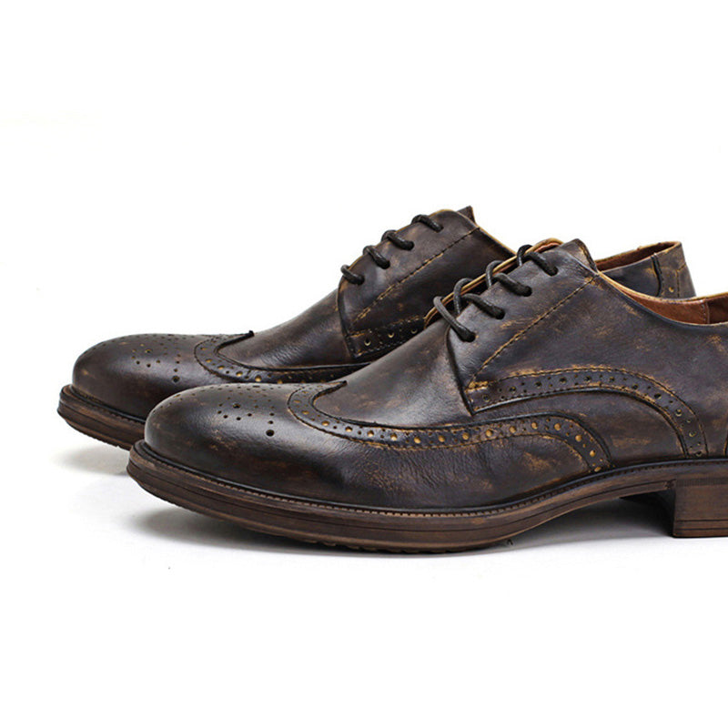 Men's Artistic Brogue Derby Shoes: Elaborate Carvings & Sophisticated Stitching
