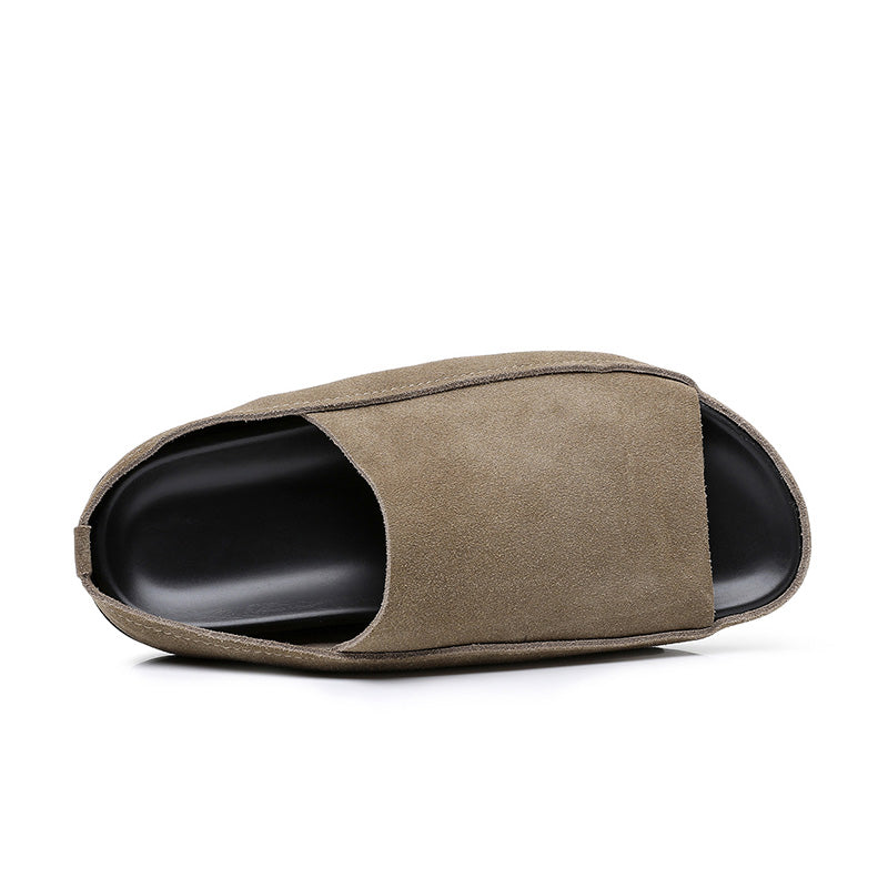 Architectural Open-Toe Slippers: Plush Comfort & Contrast Sole Design