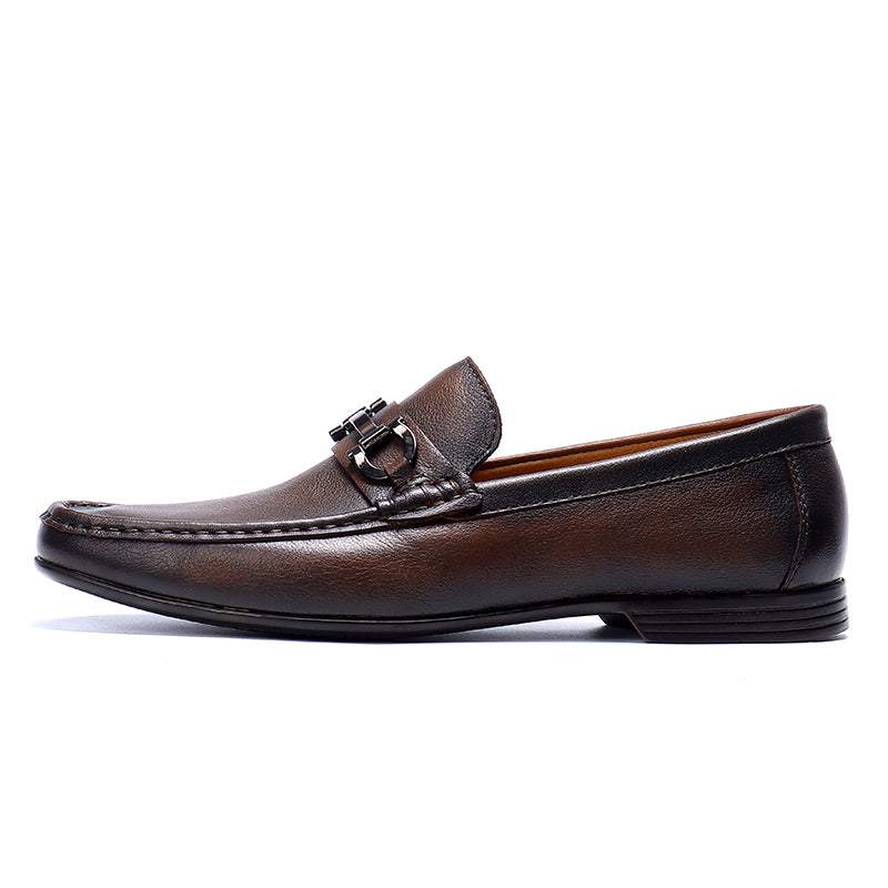 Men's Loafers - Structured Metal Accent & Polished Leather