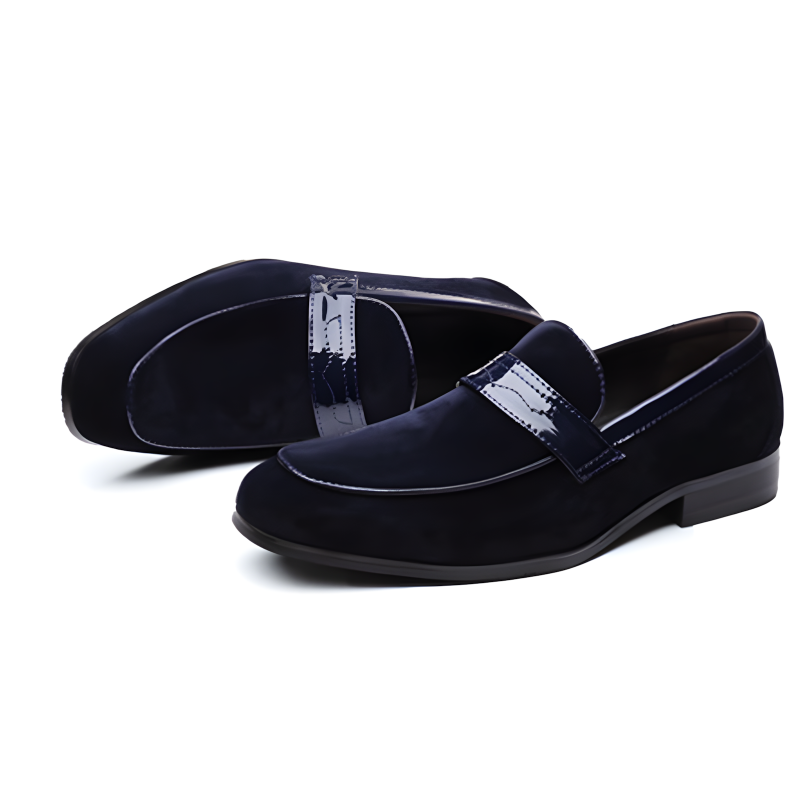 Men's Loafers Black Suede with Metal Accent Formal Slip-On Shoes