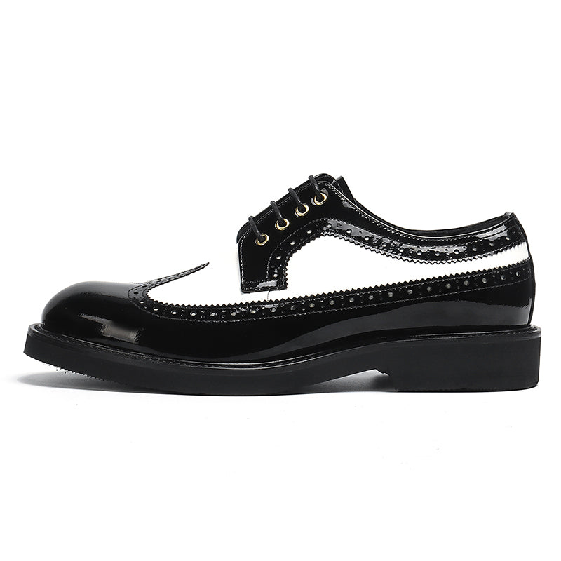 Men's Two-Tone Brogue Derby Shoes Contrast Leather