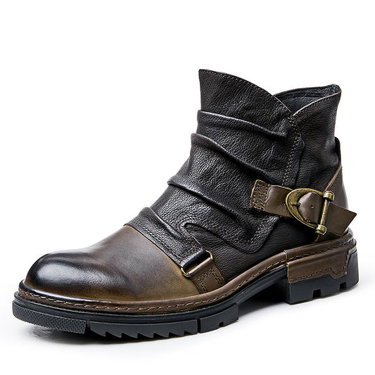 Martin Boots Vintage Workwear - Waxed Leather with Patchwork Buckle Design