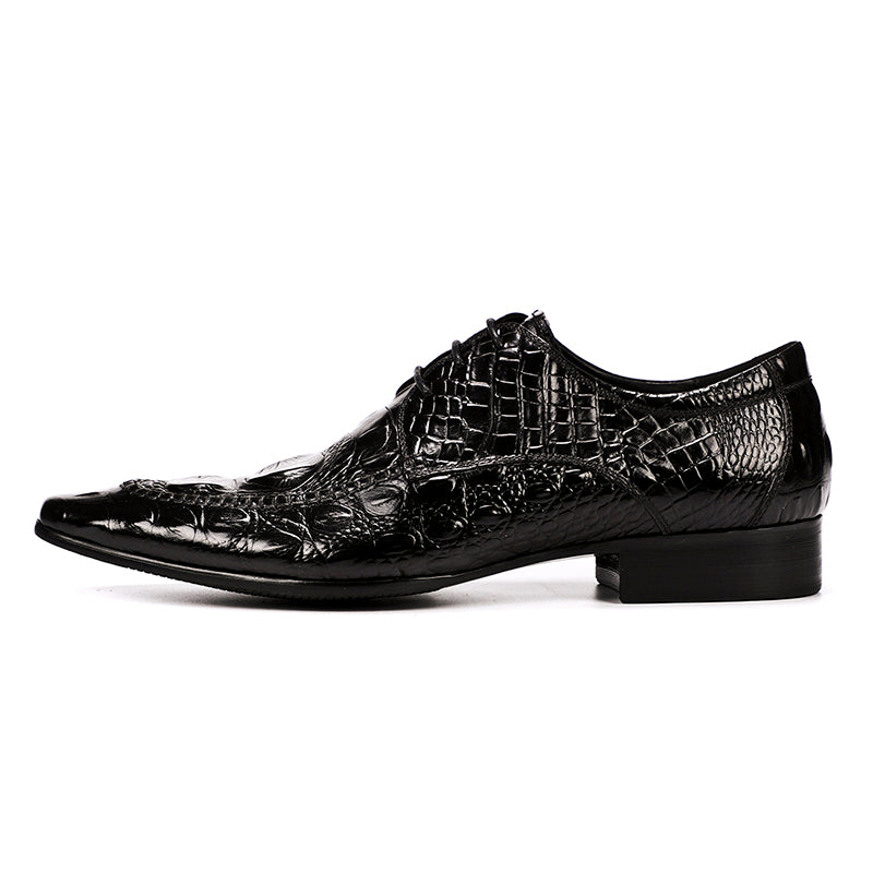Men's Derby Crocodile-Textured Leather Shoes