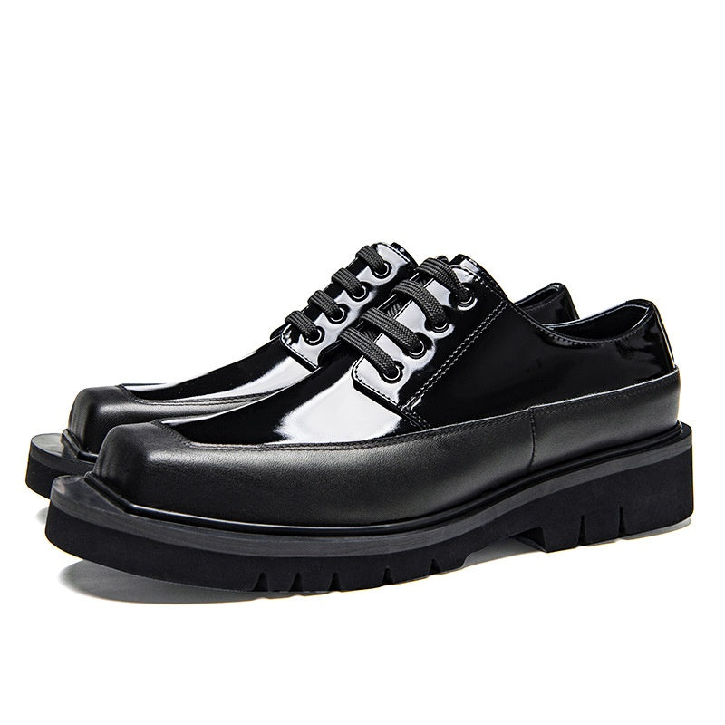 Calf Leather Derby Shoes for Men Square Toe Patchwork Design