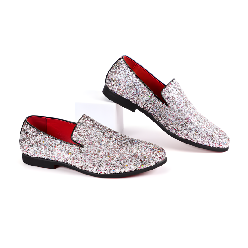 Men's Glitter Loafers Dazzling Slip-On Dress Shoes