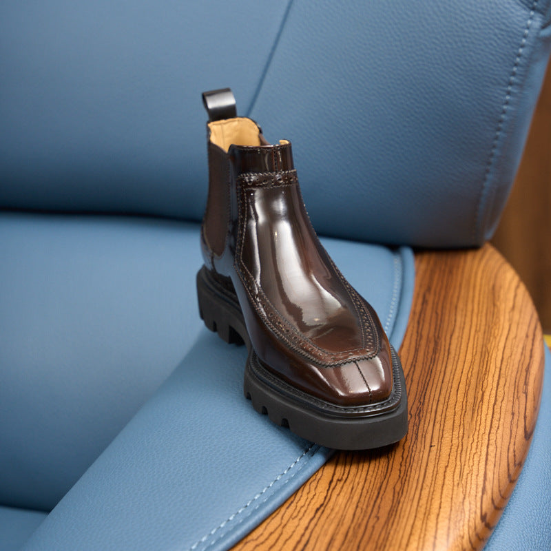 Men's Brogue Chelsea Boots: Artisan Stitching & Square-Toe Architecture