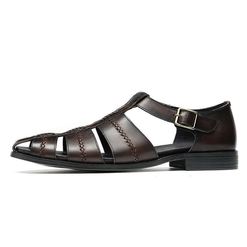 Men’s Hand-Stitched Cutout Leather Sandals