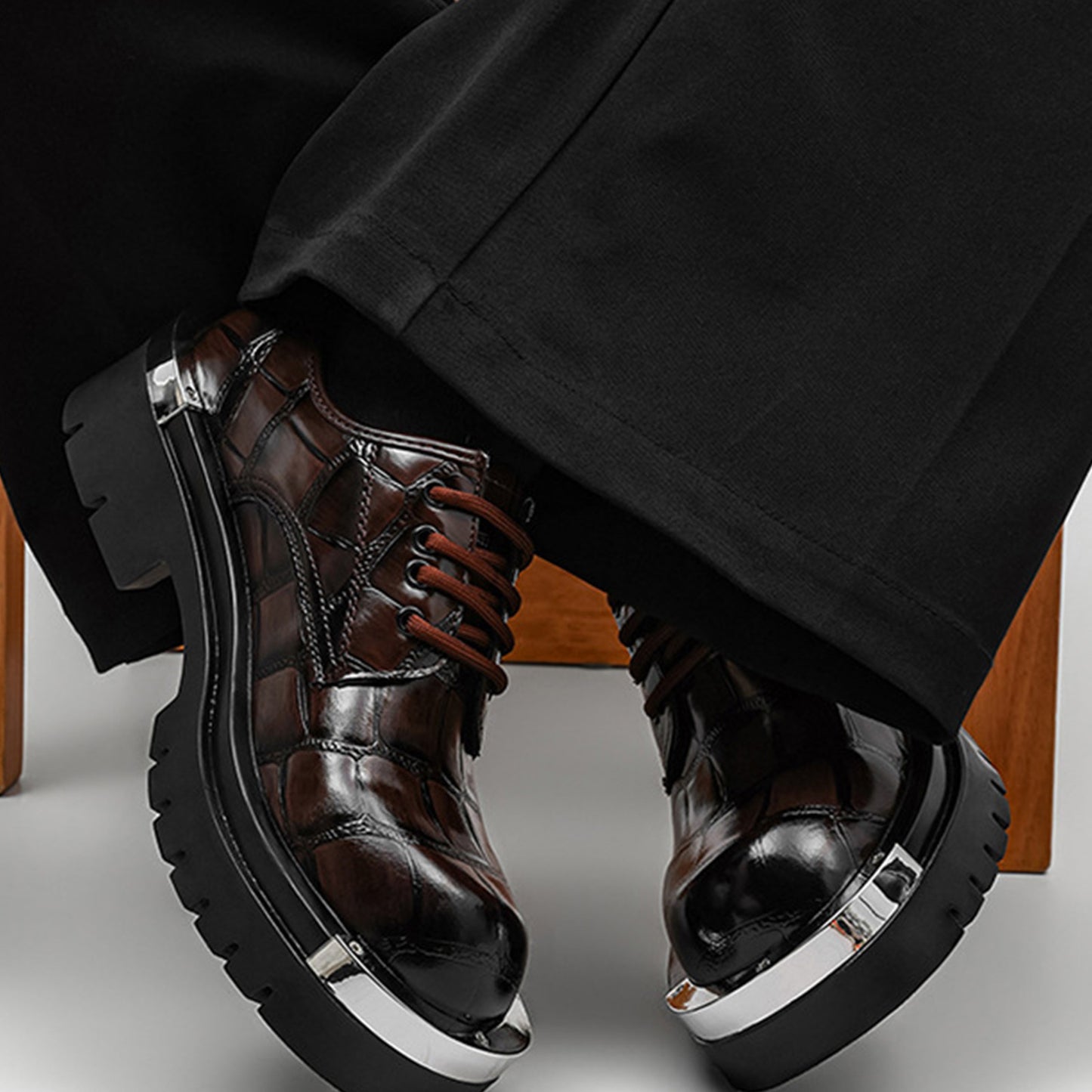 Men's Derby Shoes - Textured Uppers Metal Accents & Rugged Soles