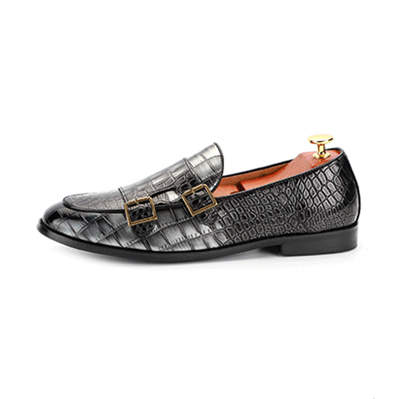Men's Monk Strap Dress Shoes Crocodile Uppe Patchwork Style