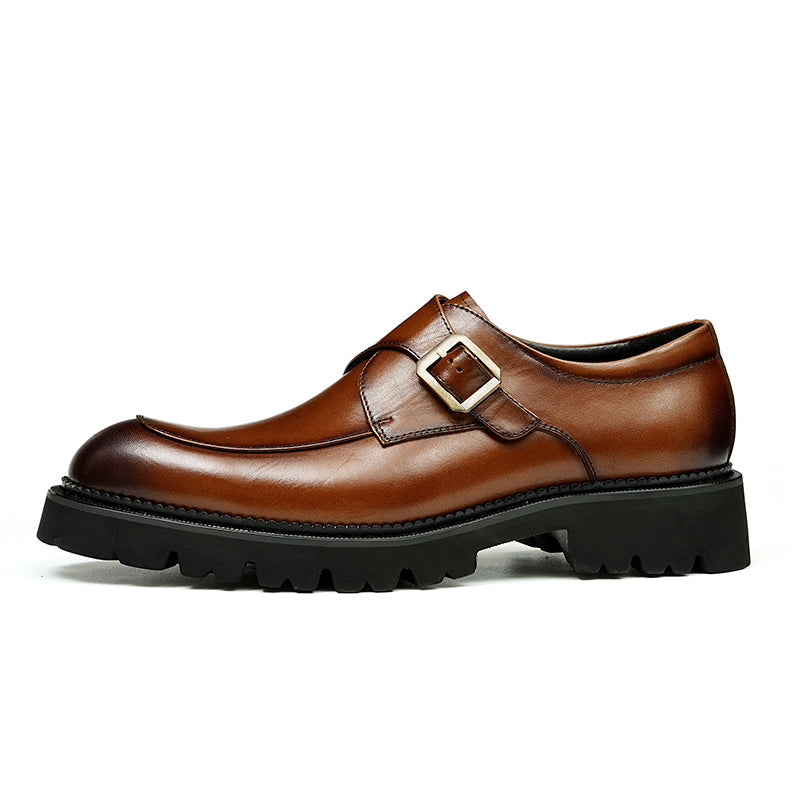 Men's Single-Buckle Monk Shoes Thick Grip Sole & Premium Leather