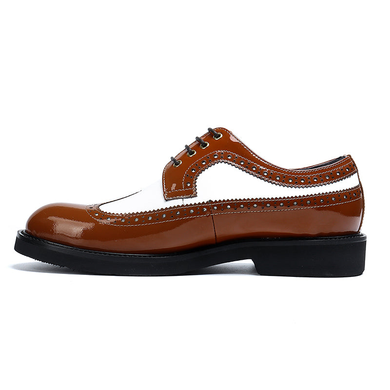 Men's Two-Tone Brogue Derby Shoes Contrast Leather