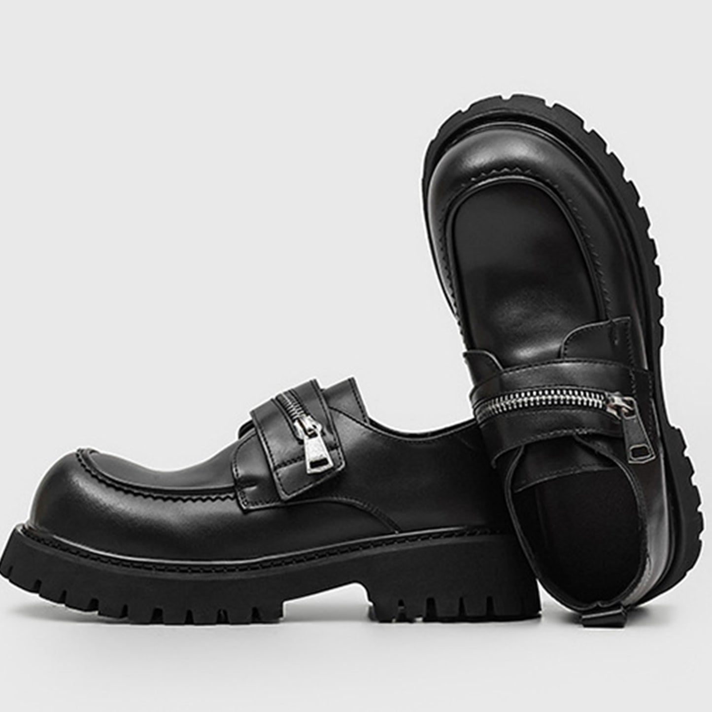 Men's Loafers Shoes: Chunky Platform Sole with Double-Strap Zipper Detail