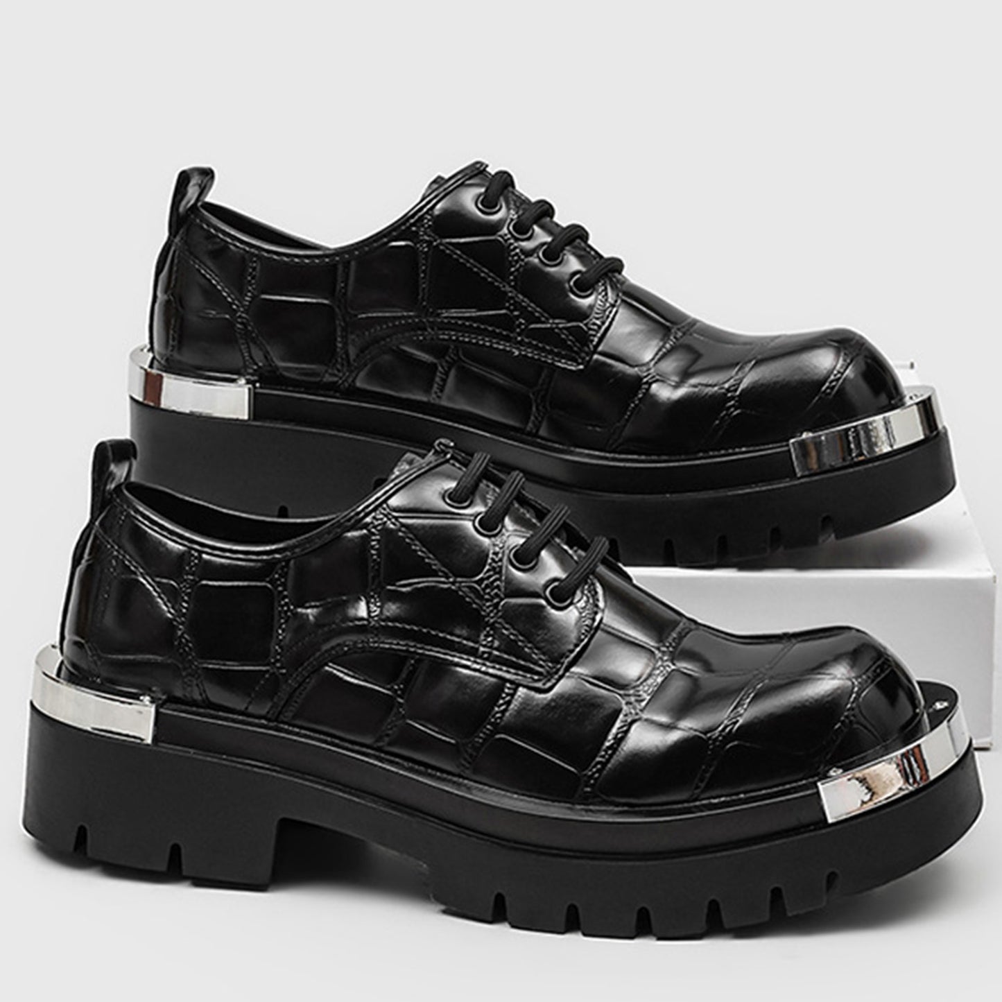 Men's Derby Shoes - Textured Uppers Metal Accents & Rugged Soles