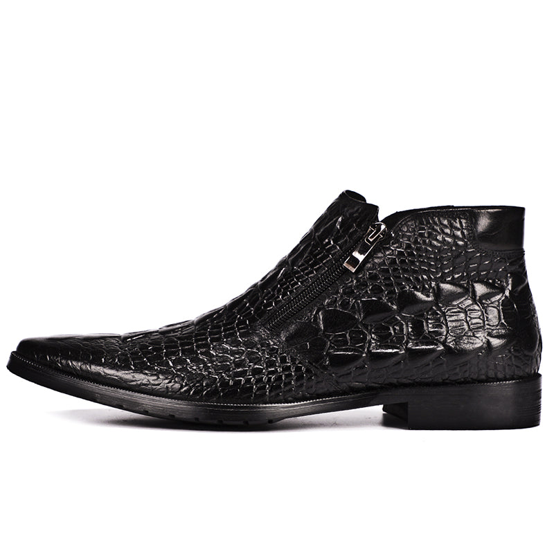 Men’s Crocodile-Pattern Leather Ankle Boots