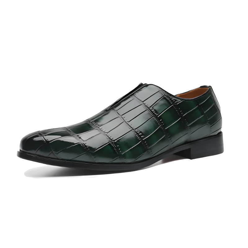 Men's Crocodile-Embossed Leather Loafers Elegant Slip-On Dress Shoes