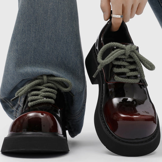 Men's Derby Shoes Chunky-Soled Lace-Up with High-Gloss Finish