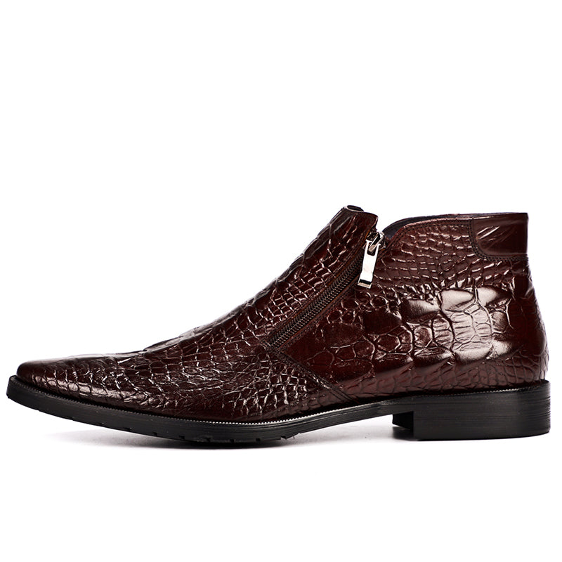 Men’s Crocodile-Pattern Leather Ankle Boots