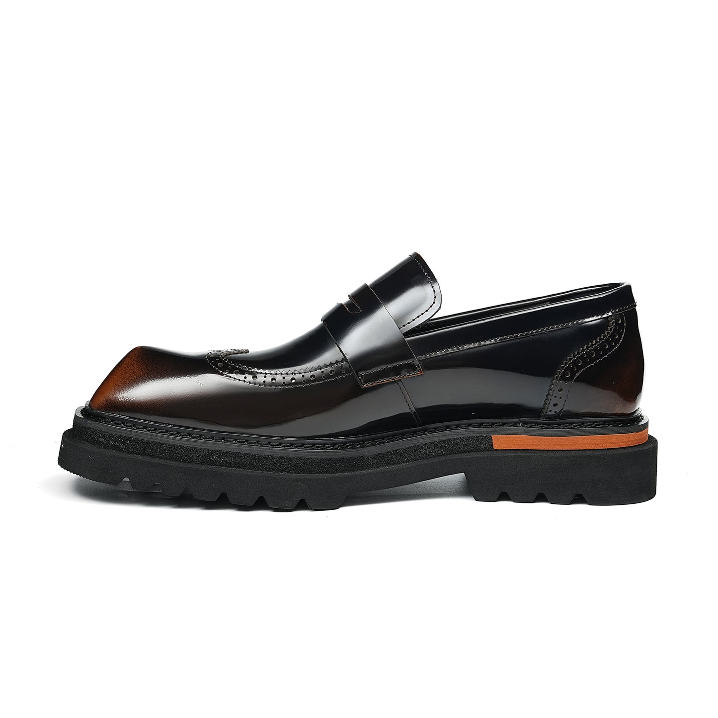 Sculptural Square-Toe Men's Loafers: Curated Brogue Accents & Substantial Sole