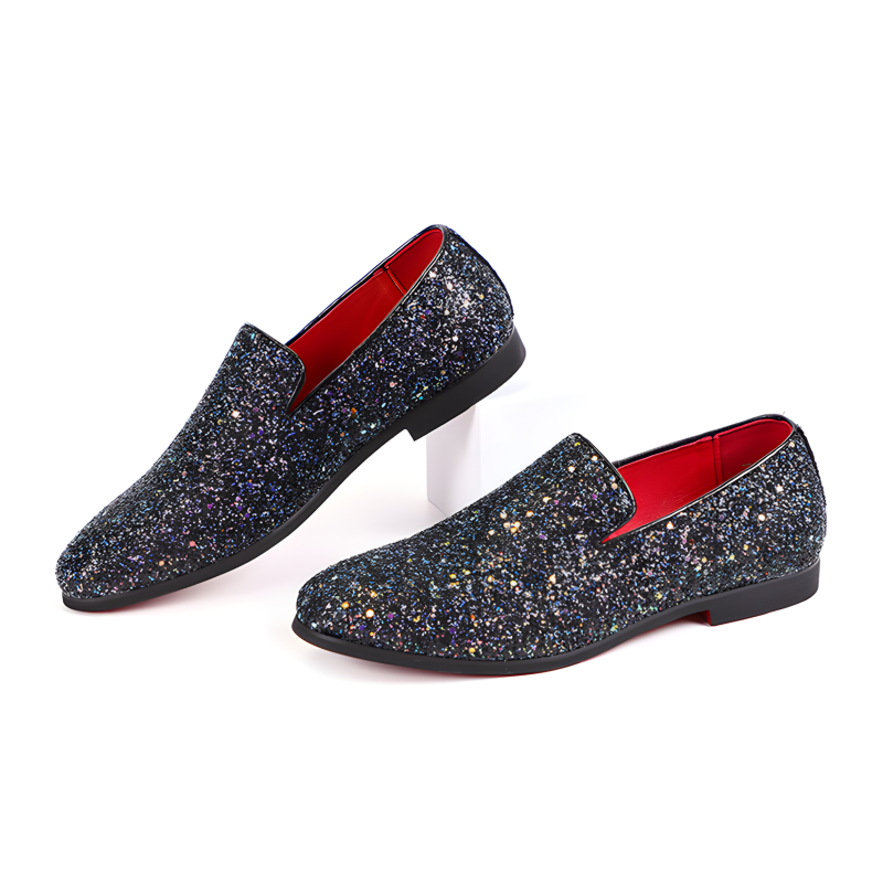 Men's Glitter Loafers Dazzling Slip-On Dress Shoes