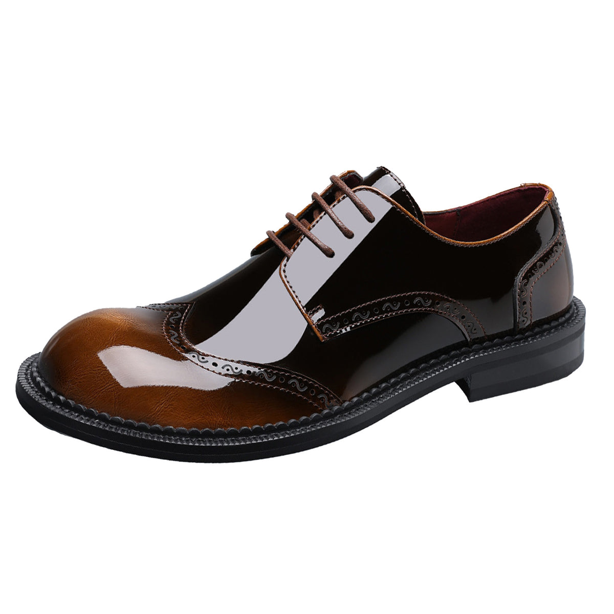 Men's Glossy Brogue Derby Shoes | with Contrast Panels