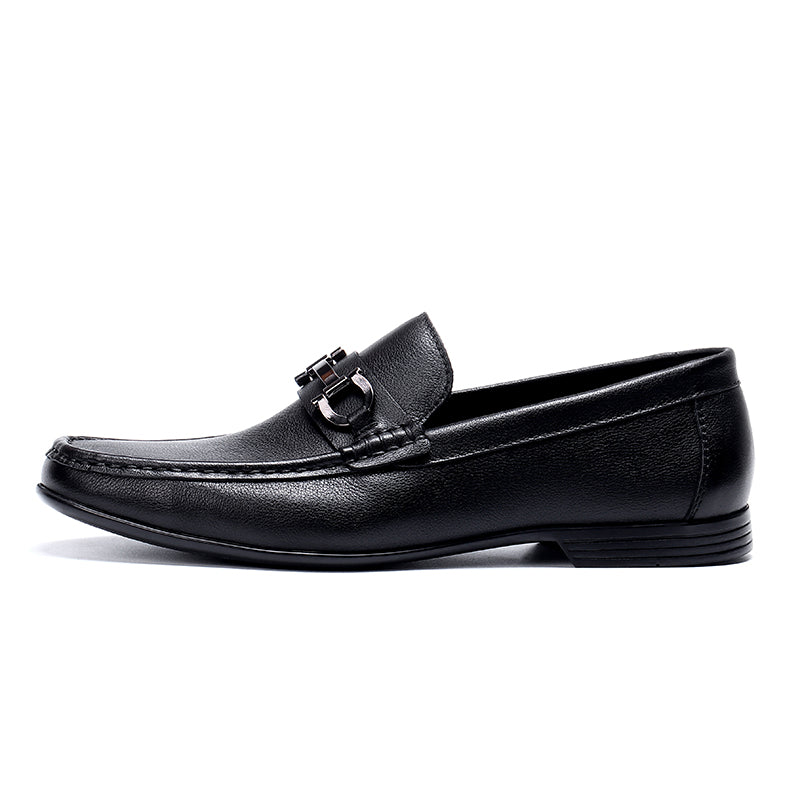 Men's Loafers - Structured Metal Accent & Polished Leather