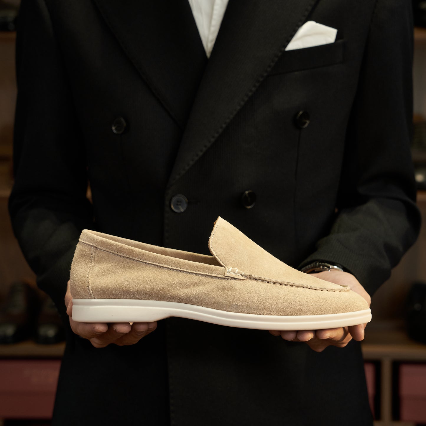 Men’s Cashmere Leather Slip-On Loafers – Soft Breathable and Slip-Resistant