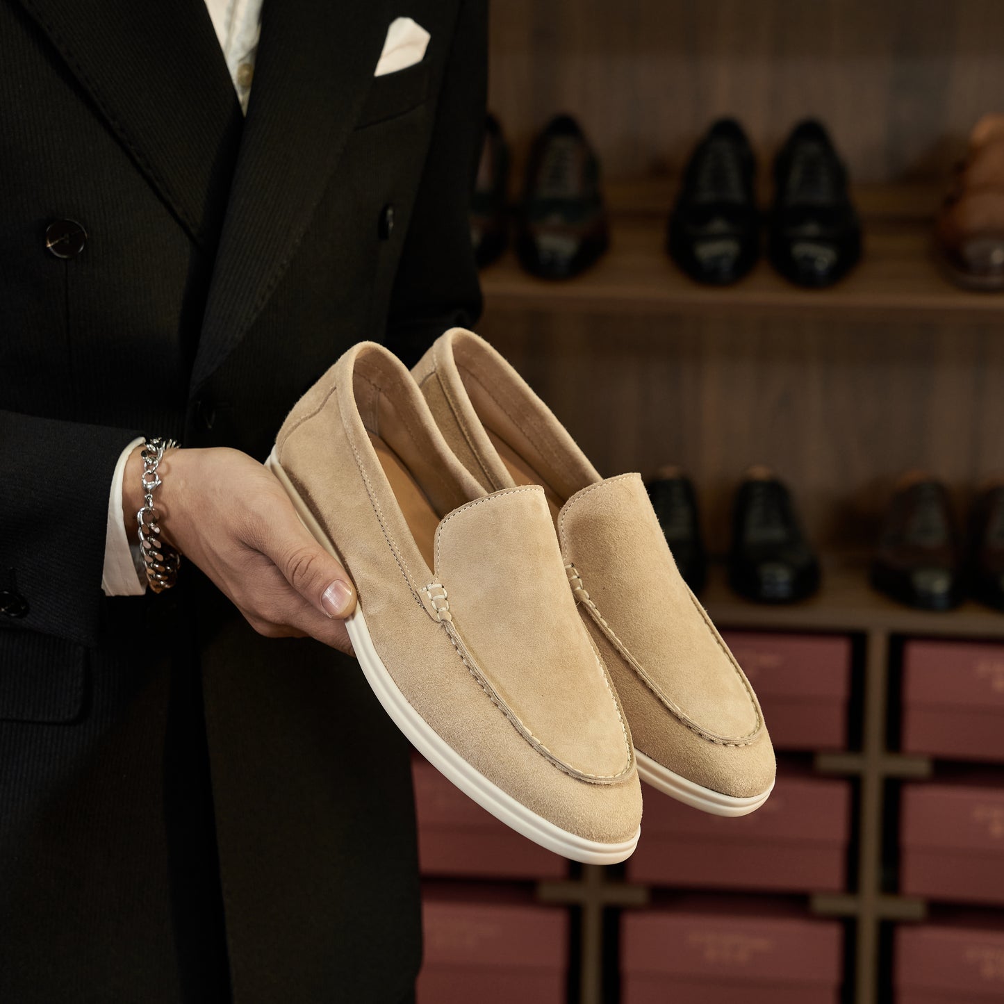 Men’s Cashmere Leather Slip-On Loafers – Soft Breathable and Slip-Resistant