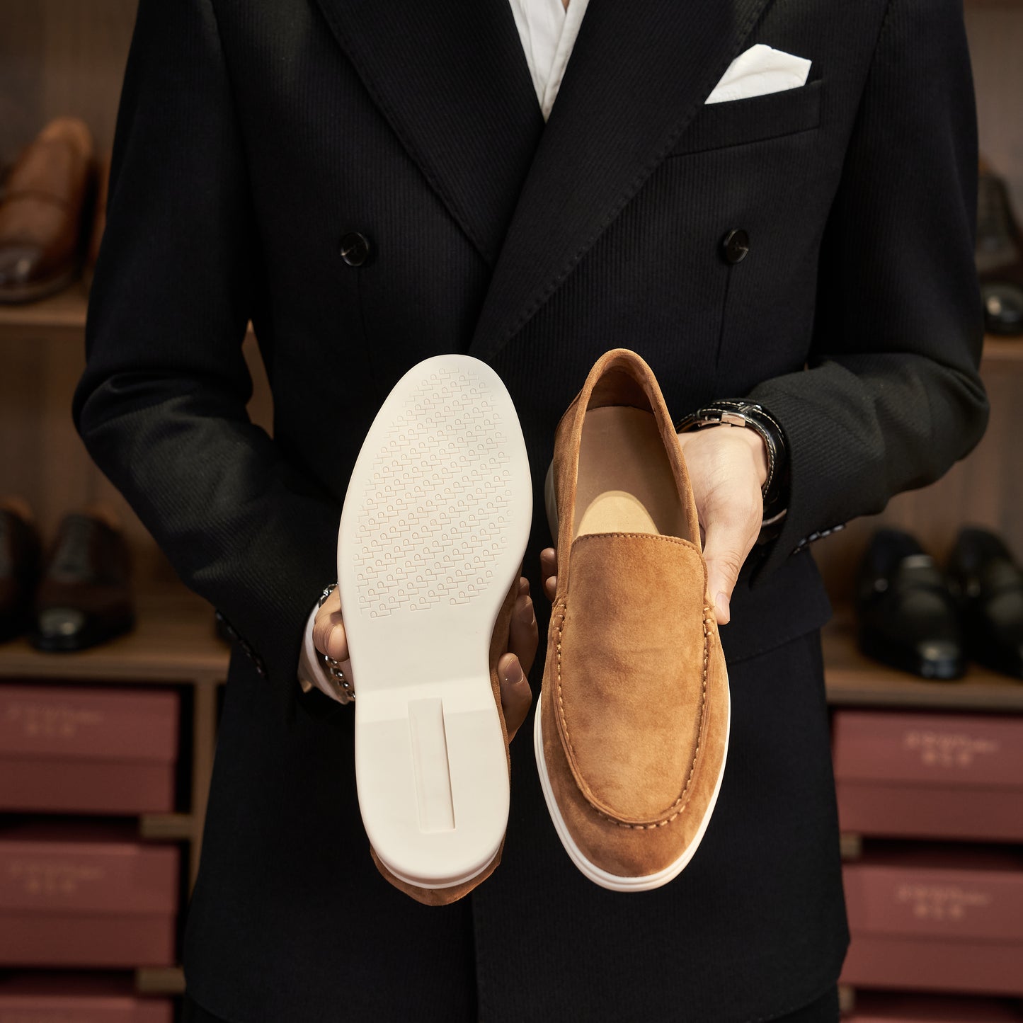 Men’s Cashmere Leather Slip-On Loafers – Soft Breathable and Slip-Resistant