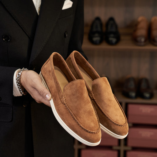 Men’s Cashmere Leather Slip-On Loafers – Soft Breathable and Slip-Resistant