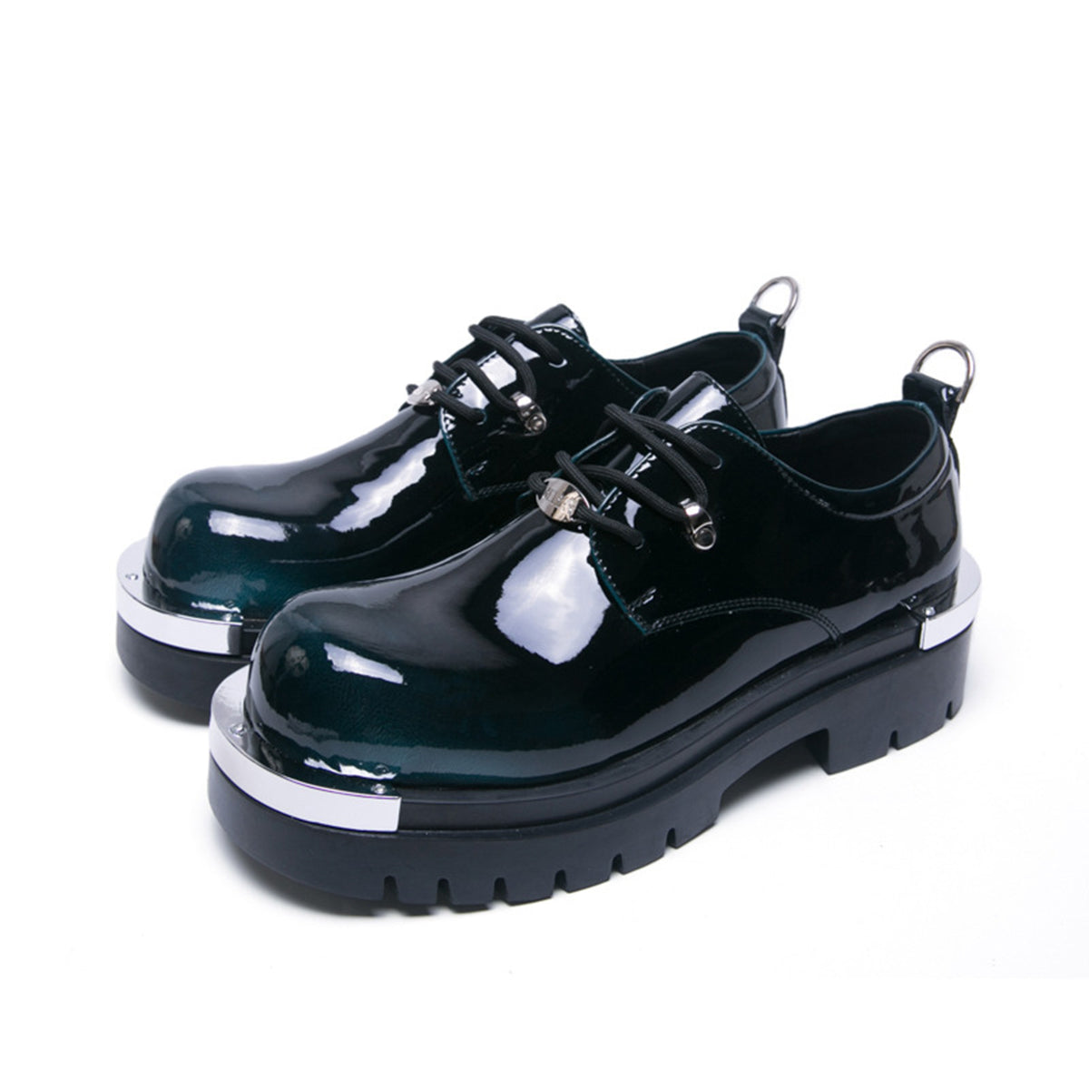 Men's  Glossy Derby Shoes | with Metal Toe Cap & Chunky Lug Sole