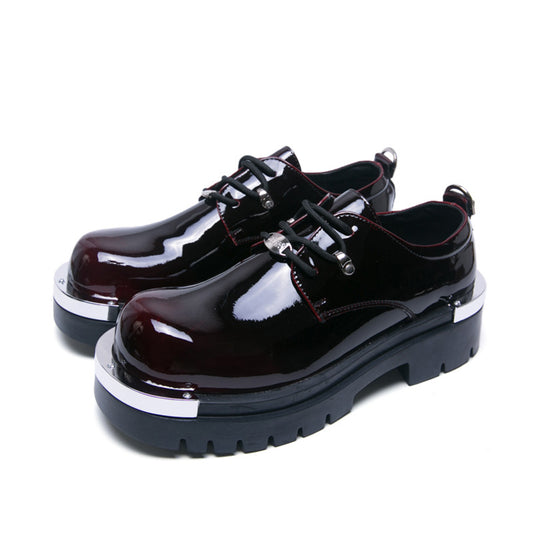 Men's  Glossy Derby Shoes | with Metal Toe Cap & Chunky Lug Sole