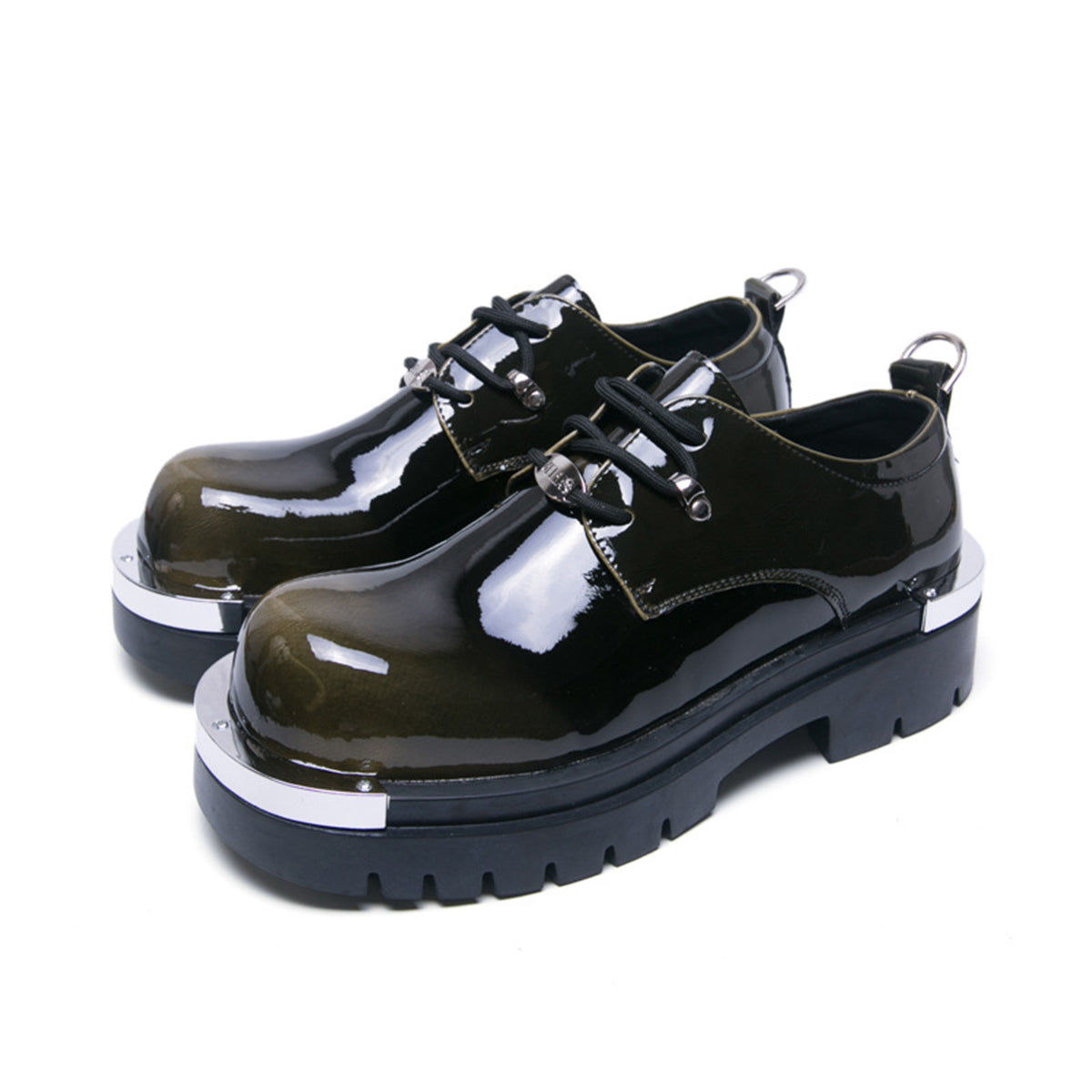 Men's  Glossy Derby Shoes | with Metal Toe Cap & Chunky Lug Sole