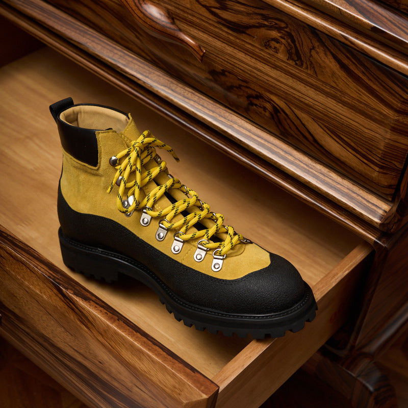 Modern Heritage Work Boots: Contrast Panel Design & Statement Lace Detail