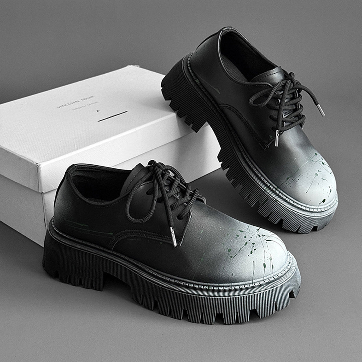 Men's Artistic Derby Shoes | with Chunky Lug Sole & Brushstroke Detail