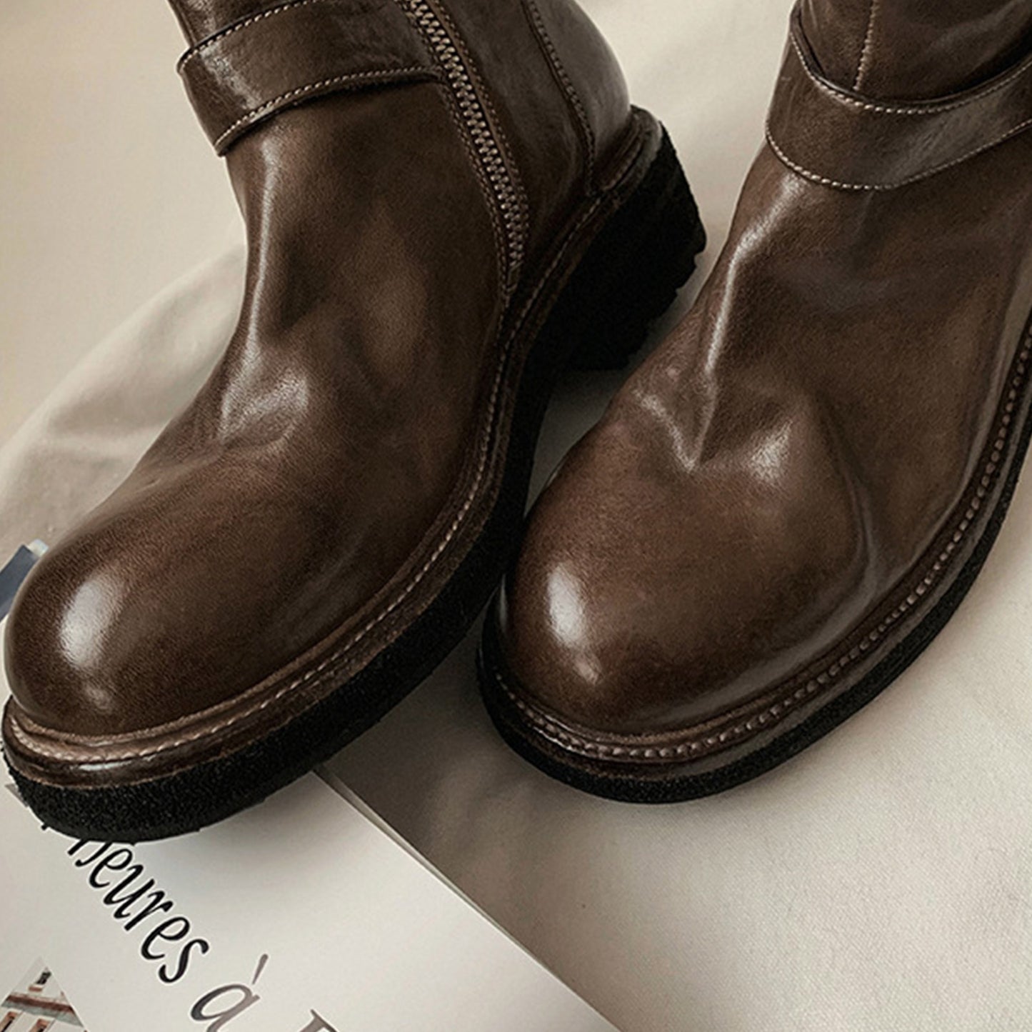 Women's Edgy Buckle Boots: Statement Dual Straps & Sleek Side-Zipper Access